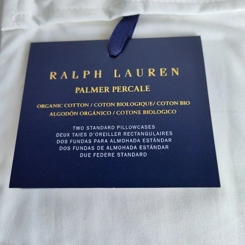 Ralph Lauren White Palmer Percale Organic Cotton STD Pillowcases